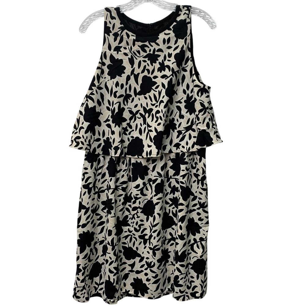 Ann Taylor Womens 10 Black White Layered Flowy Sleeveless Tiered Midi Knee Dress